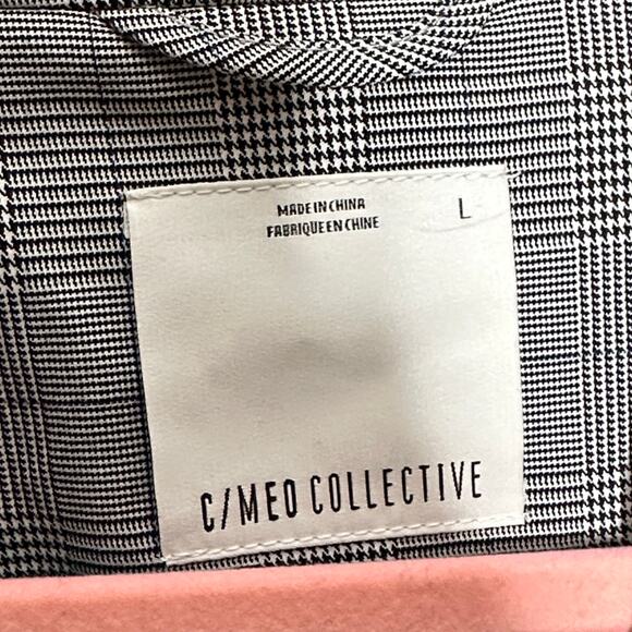 C/MEO COLLECTIVE Ruffled Bell Sleeve Plaid Double Breasted Blazer Gray - Picture 5 of 6